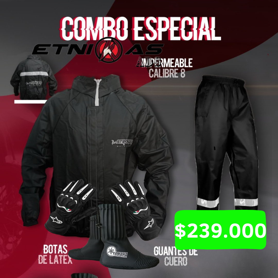 ¡Compra 🔥 Combo Especial Impermeable Motero Rainguard C8 + Botas Látex + Guantes con Protecciones 🏍️💥