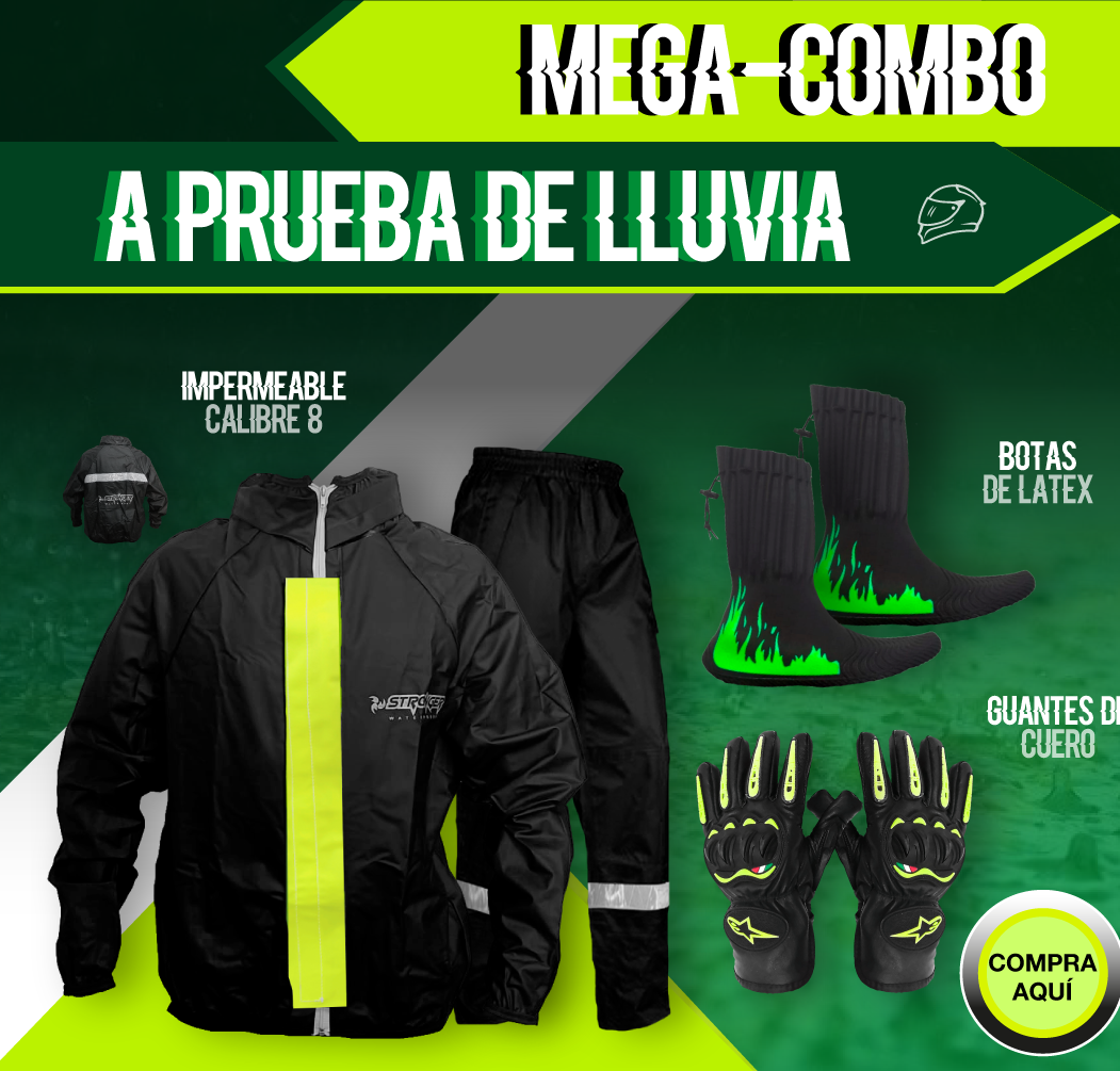 ¡Compra 🔥 Combo Especial Impermeable Motero Rainguard C8 + Botas Látex + Guantes con Protecciones 🏍️💥