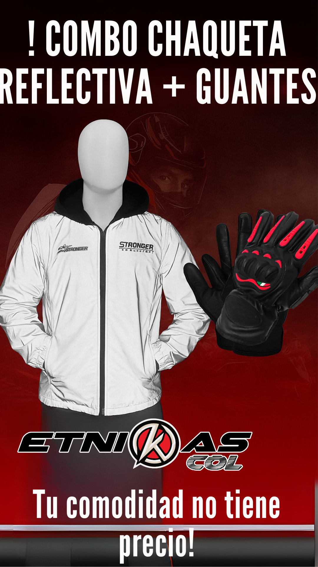 ¡Protección Total en Ruta!CHAQUETA Reflectiva + GUANTES 🛡️🔥